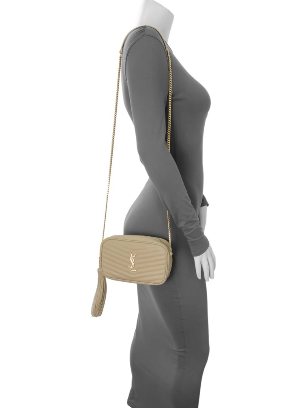 Saint Laurent Dark Beige Grain De Poudre Matelasse Mini Lou Camera Bag NWT/NIB - Picture 3 of 16